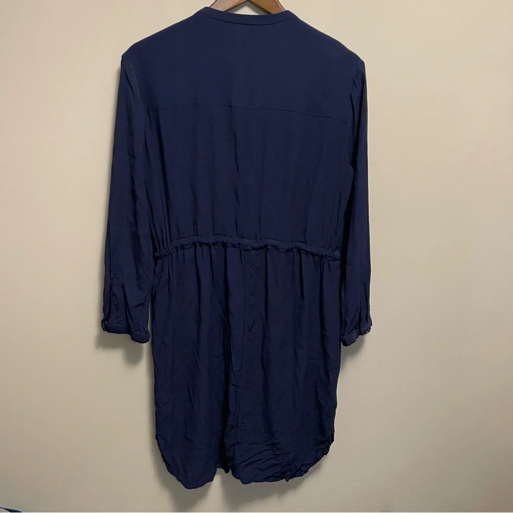 J. Crew Dark Blue Button-Up Long Sleeve Shirt Dress - Picture 10 of 11
